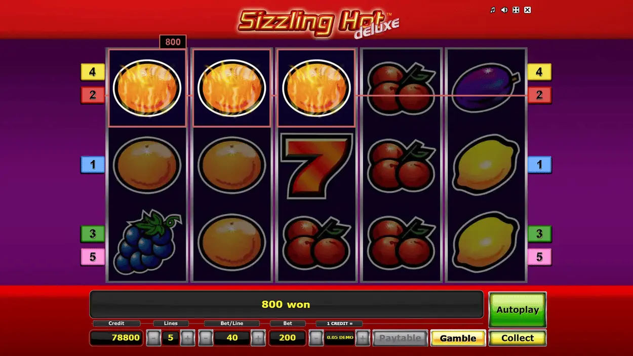 Sizzling Hot Deluxe – aktywna linia wygrywająca z podświetloną kombinacją symboli